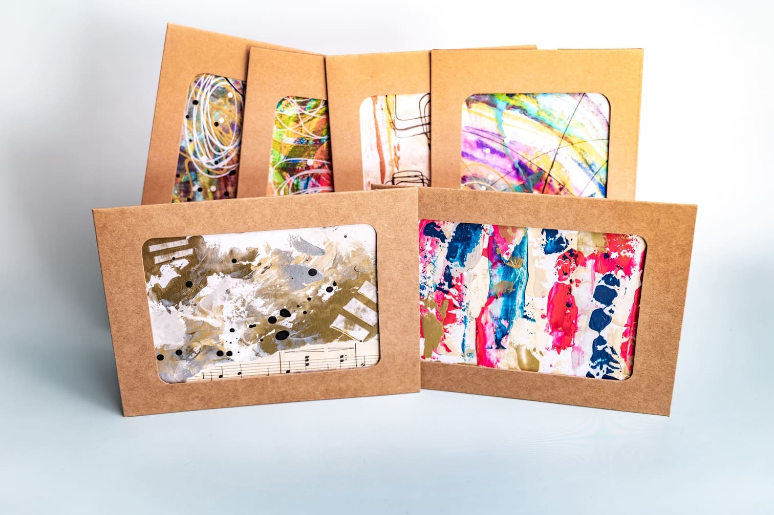 Artistic postcard hand-painted with colorful motifs