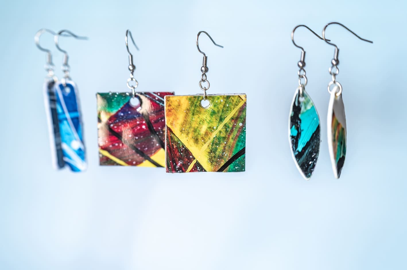 Wearable Art earrings with fragments of intuitive paintings