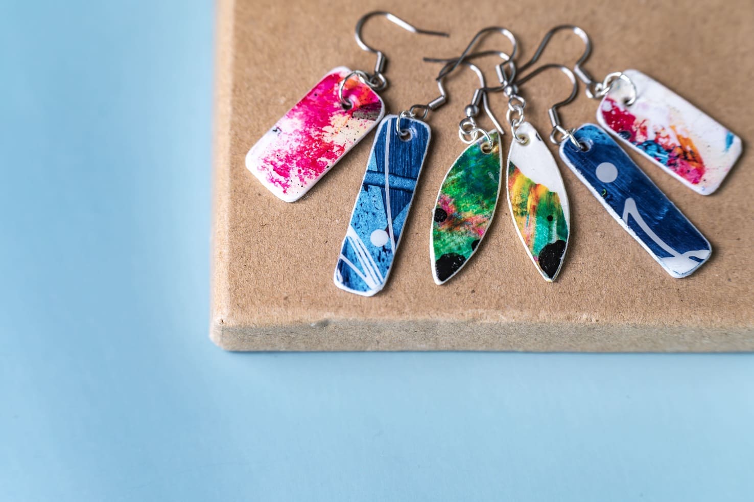 Double-face Wearable Art earrings with vibrant colors