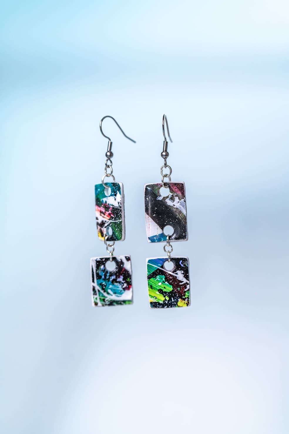 Wearable Art earrings with creative shapes and harmonious colors