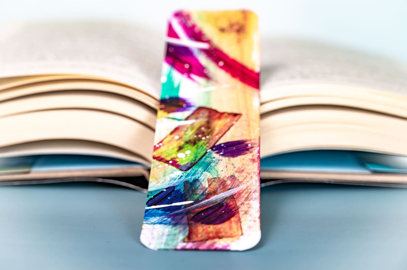 Artistic bookmark hand-painted with vibrant colors